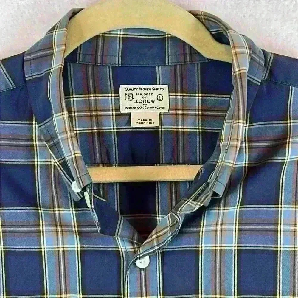 J. Crew Men’s Button-Down Shirt Sz Large Blue/Tan Plaid 100% Cotton - Picture 4 of 12